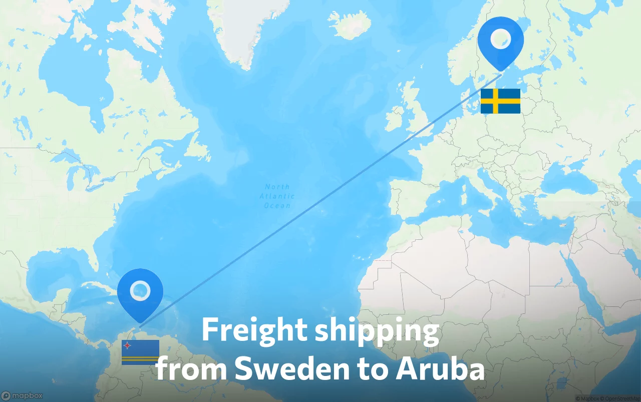 Shipping route from Sweden to Aruba