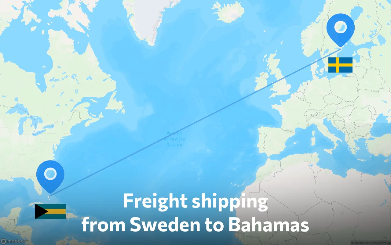 Shipping route from Sweden to Bahamas