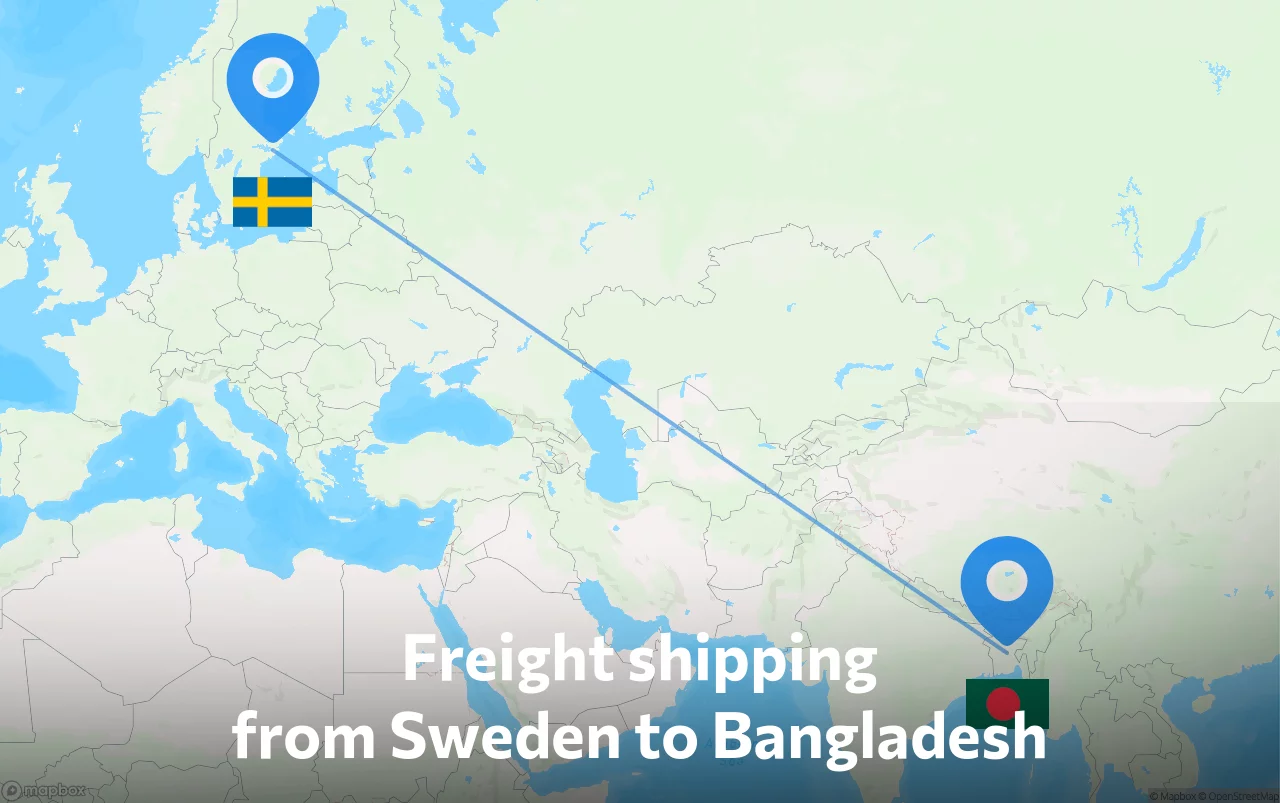 Shipping route from Sweden to Bangladesh