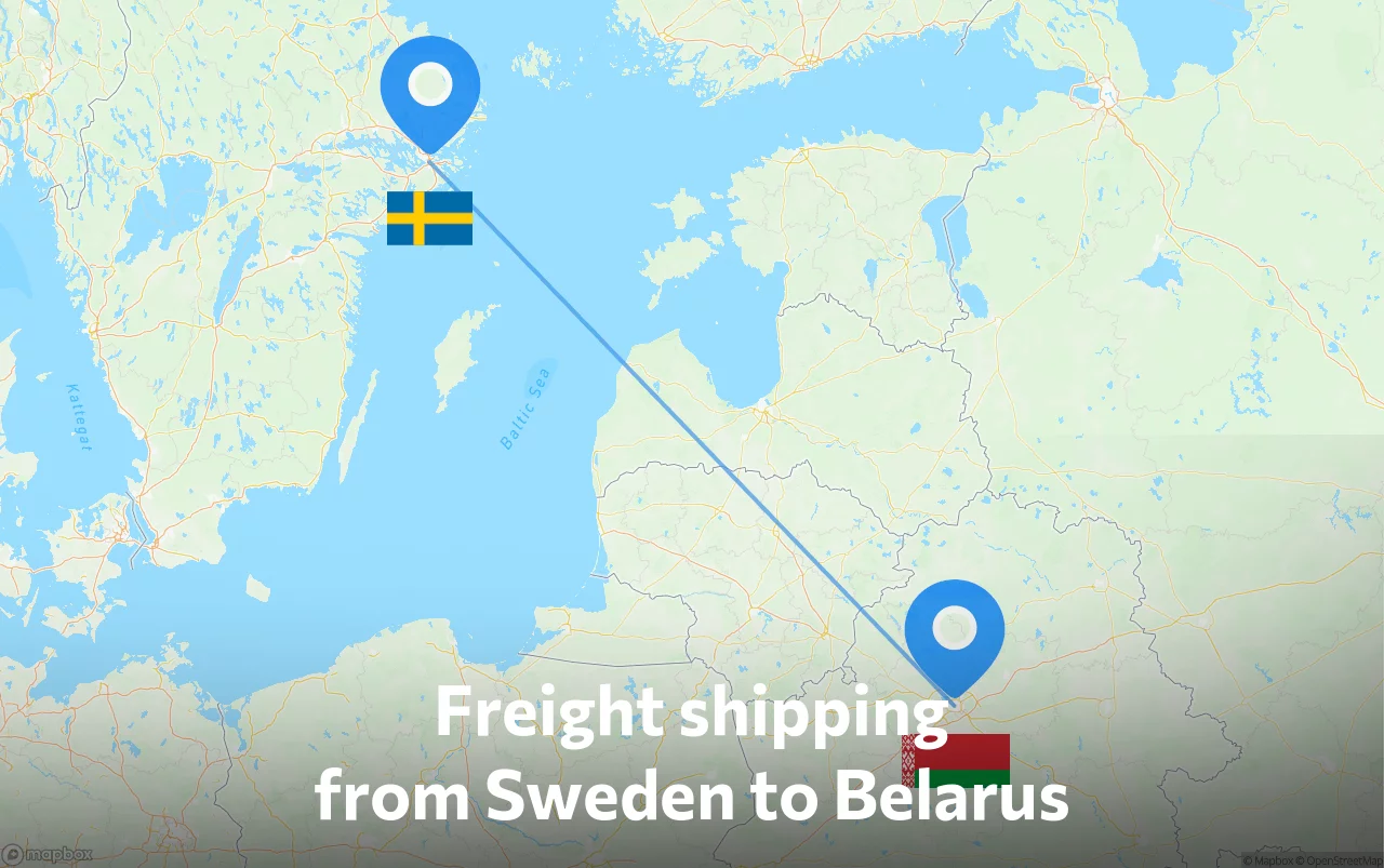 Shipping route from Sweden to Belarus