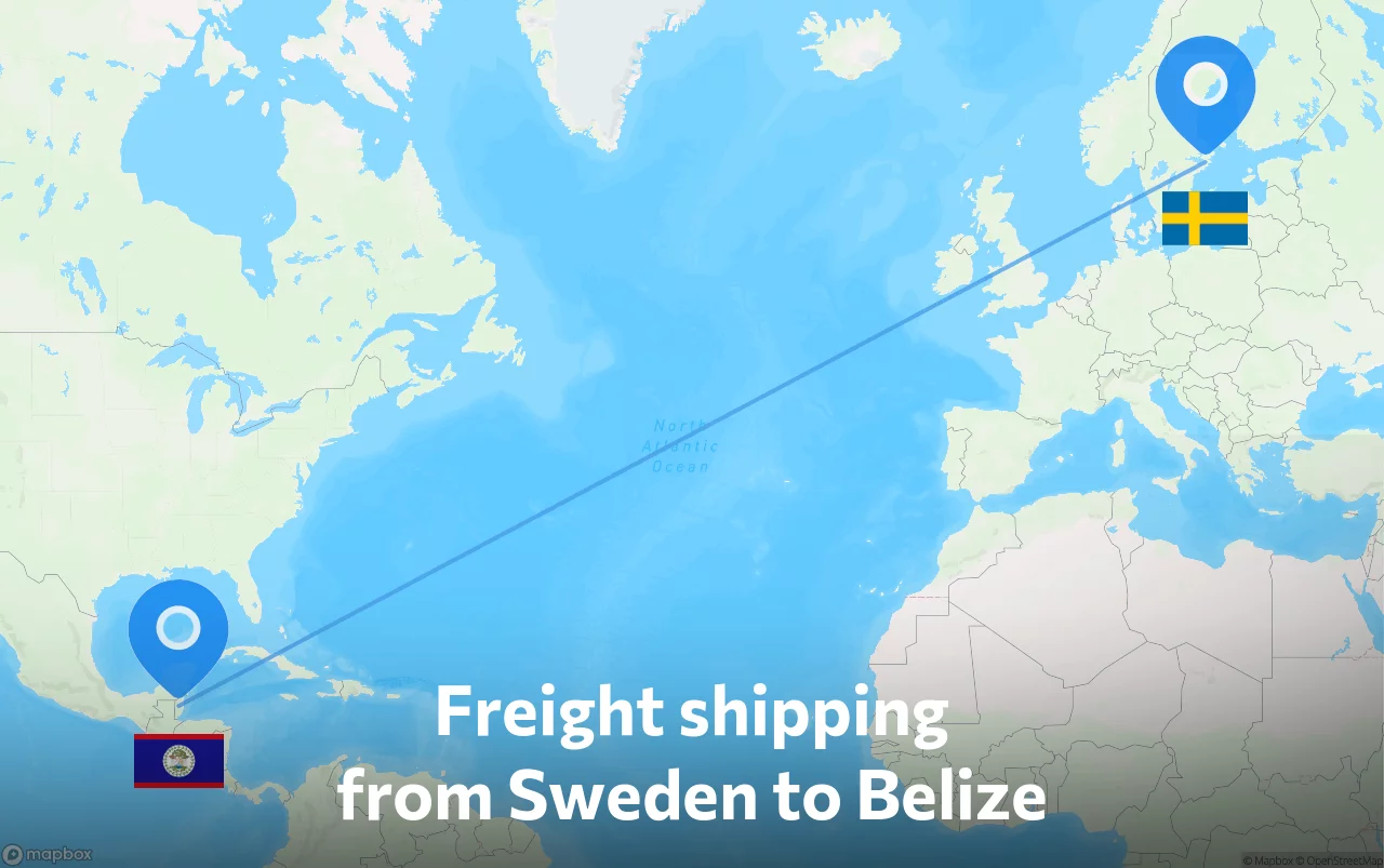 Shipping route from Sweden to Belize