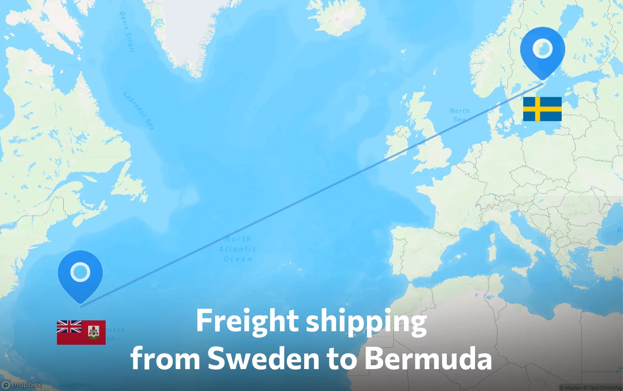 Shipping route from Sweden to Bermuda