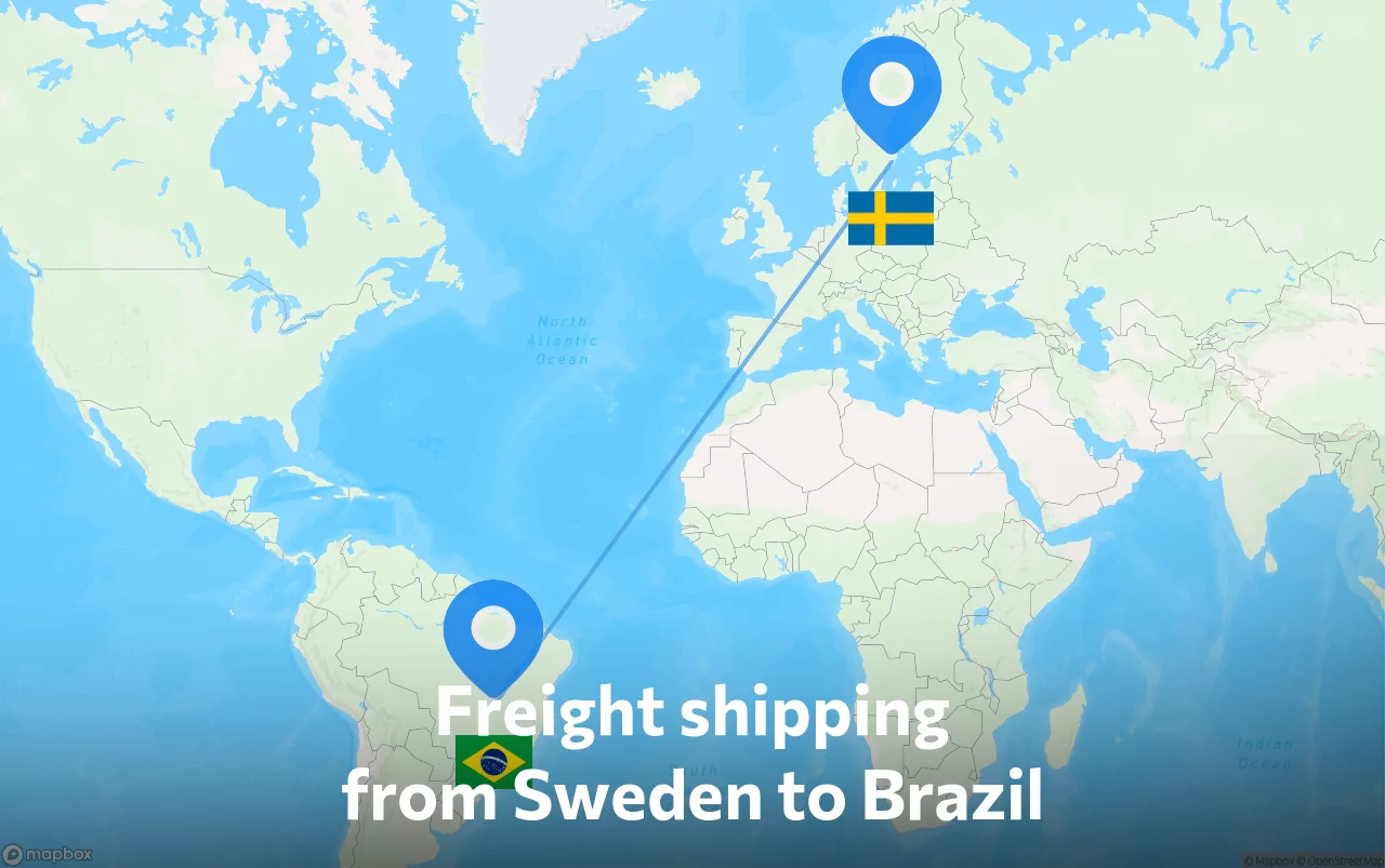 Shipping route from Sweden to Brazil