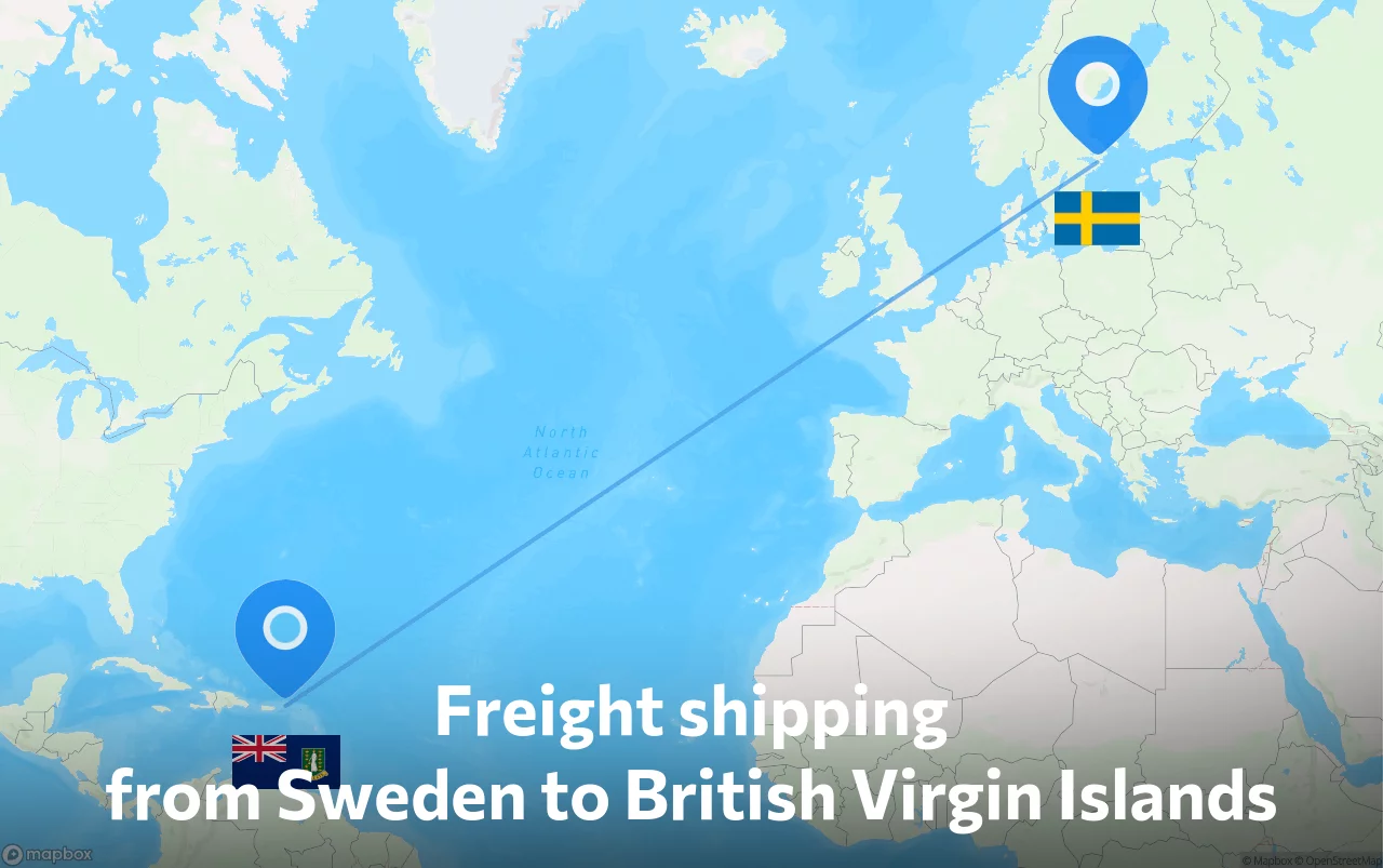 Shipping route from Sweden to British Virgin Islands