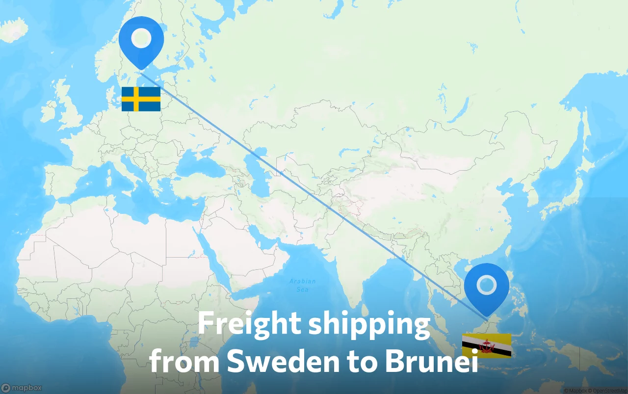 Shipping route from Sweden to Brunei