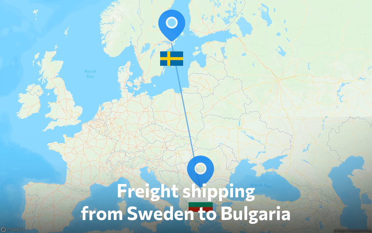 Shipping route from Sweden to Bulgaria