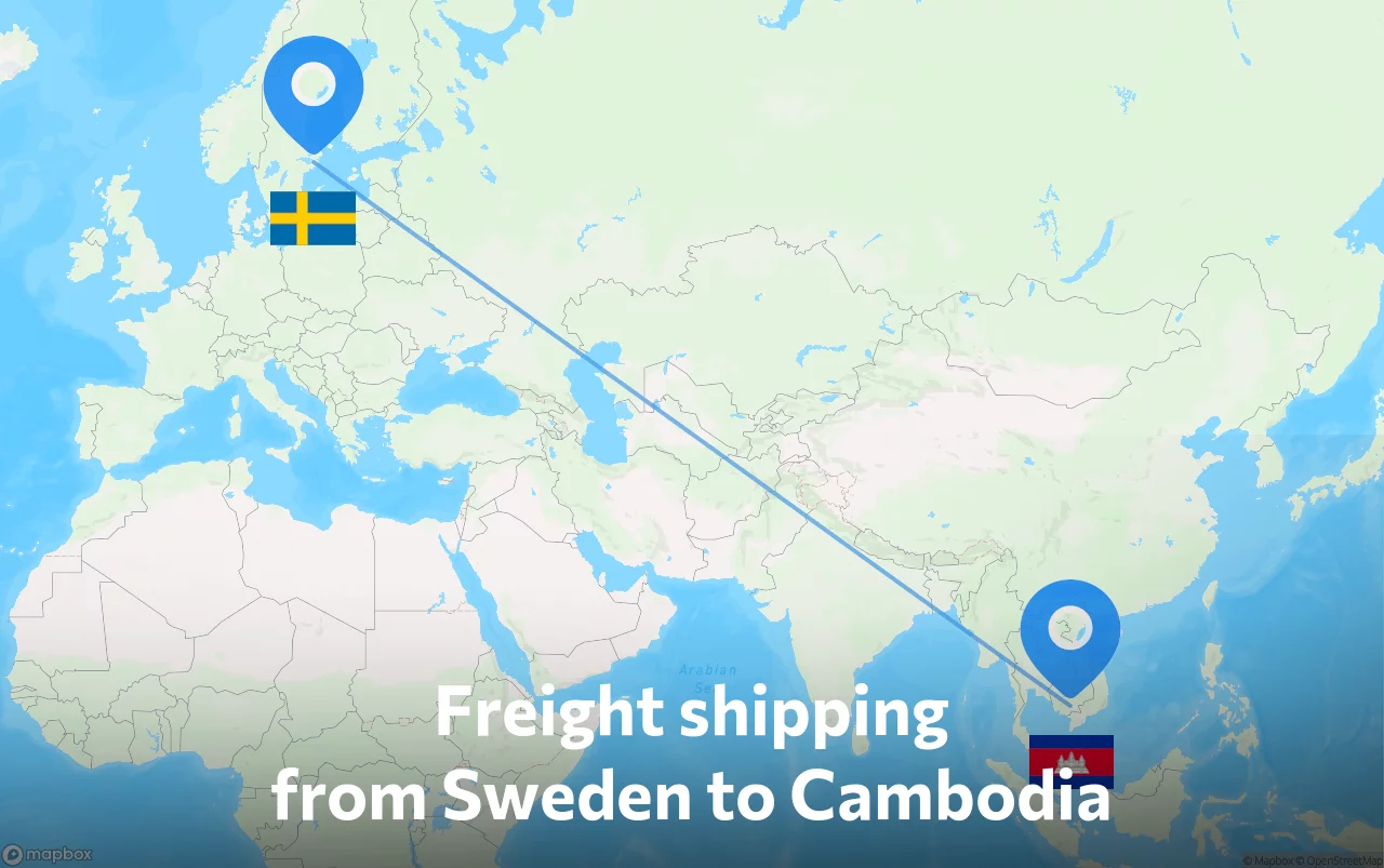 Shipping route from Sweden to Cambodia