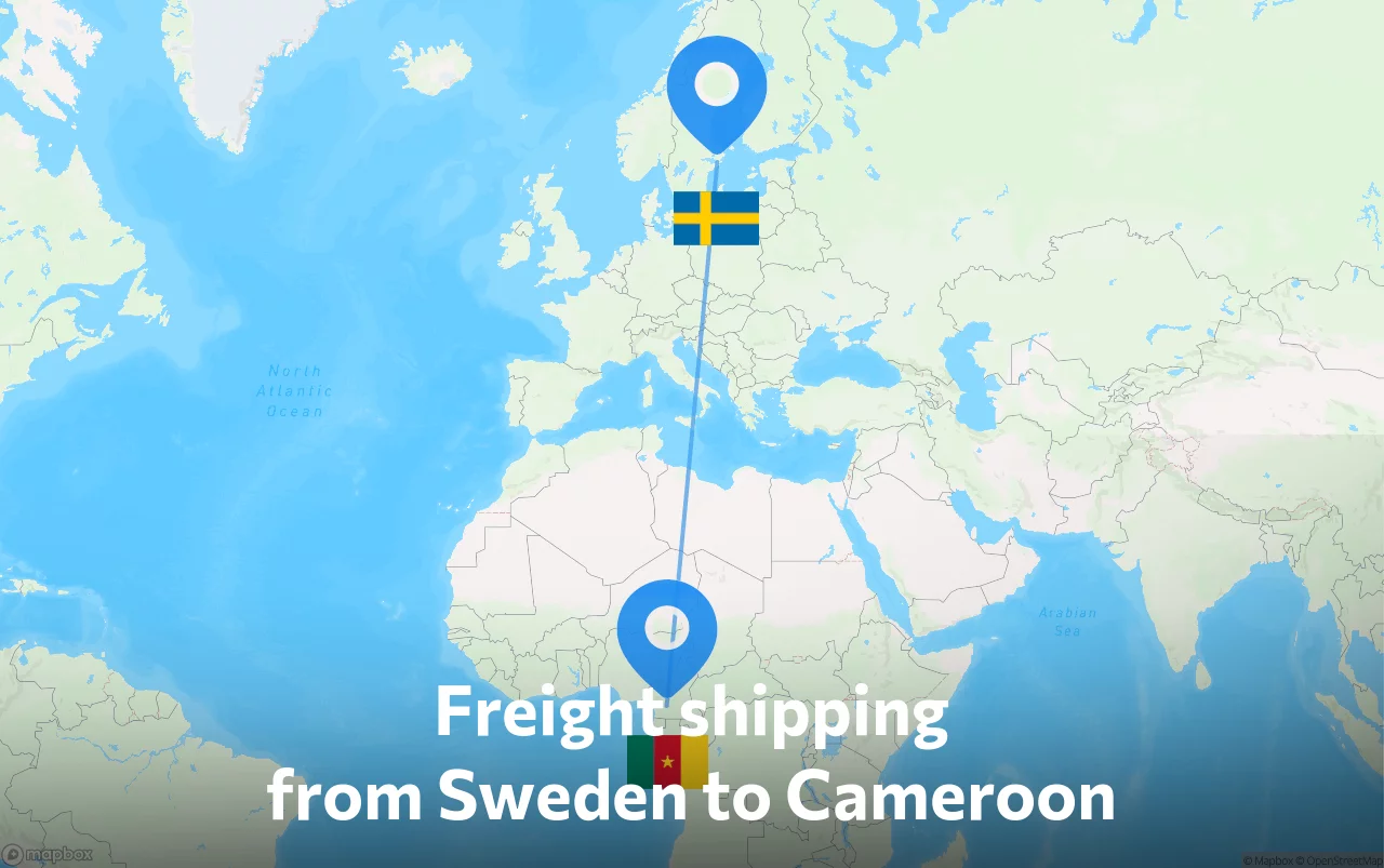 Shipping route from Sweden to Cameroon
