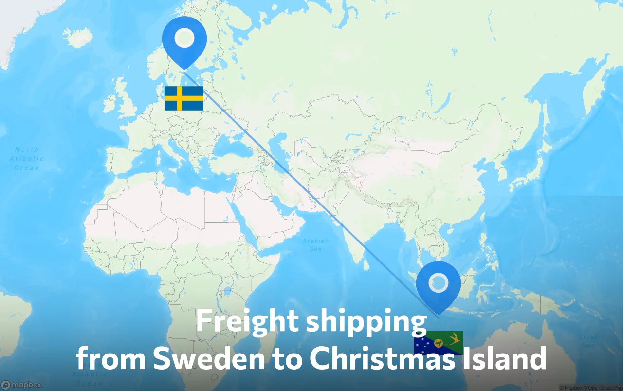 Shipping route from Sweden to Christmas Island