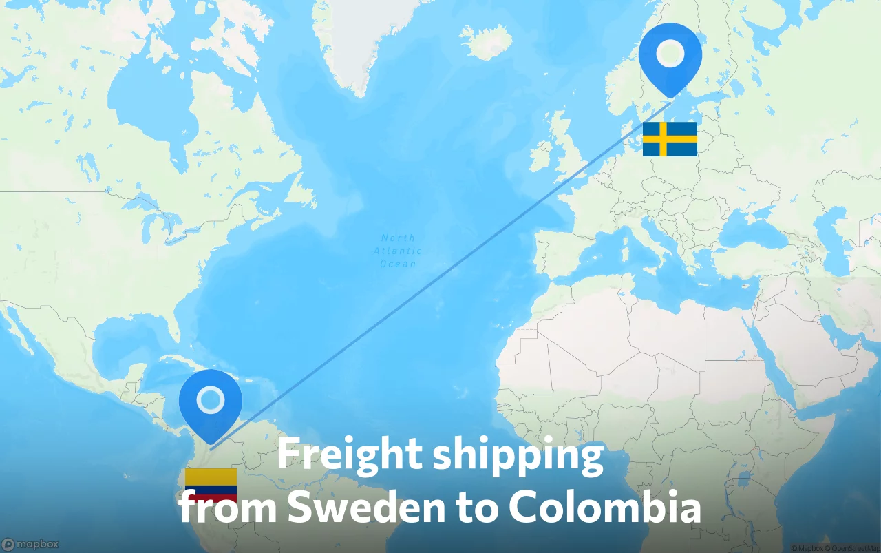 Shipping route from Sweden to Colombia