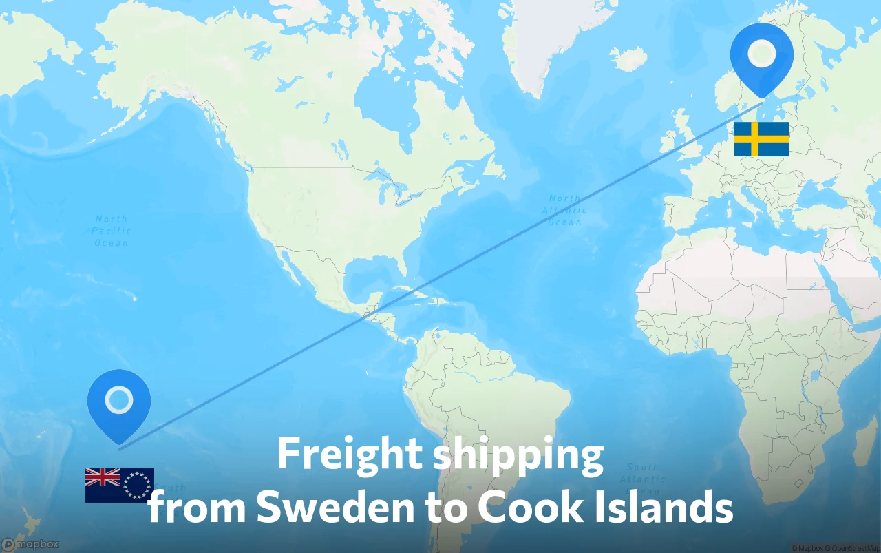 Shipping route from Sweden to Cook Islands
