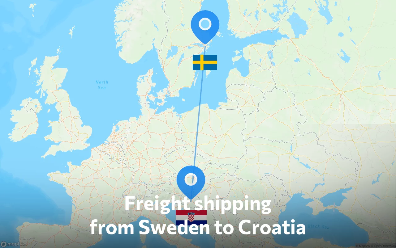 Shipping route from Sweden to Croatia