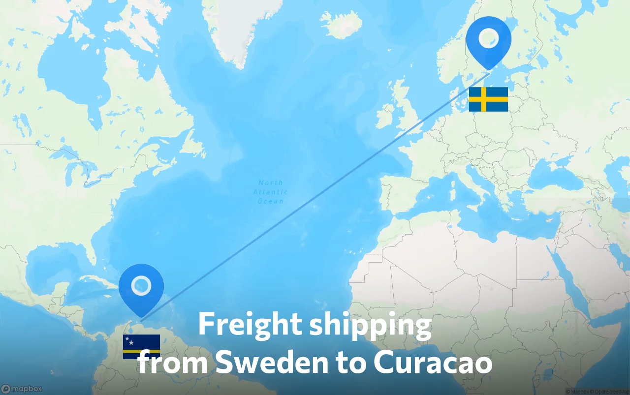 Shipping route from Sweden to Curacao