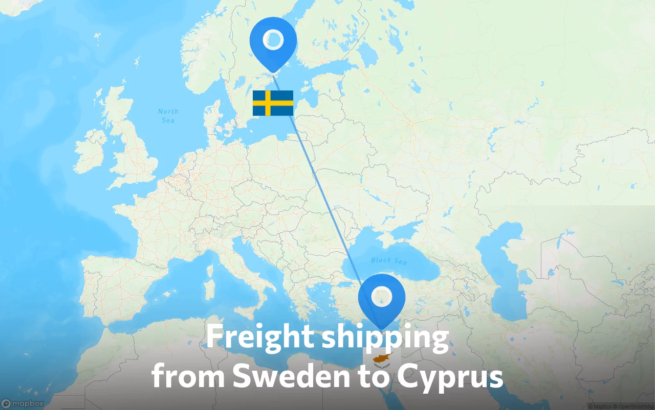 Shipping route from Sweden to Cyprus