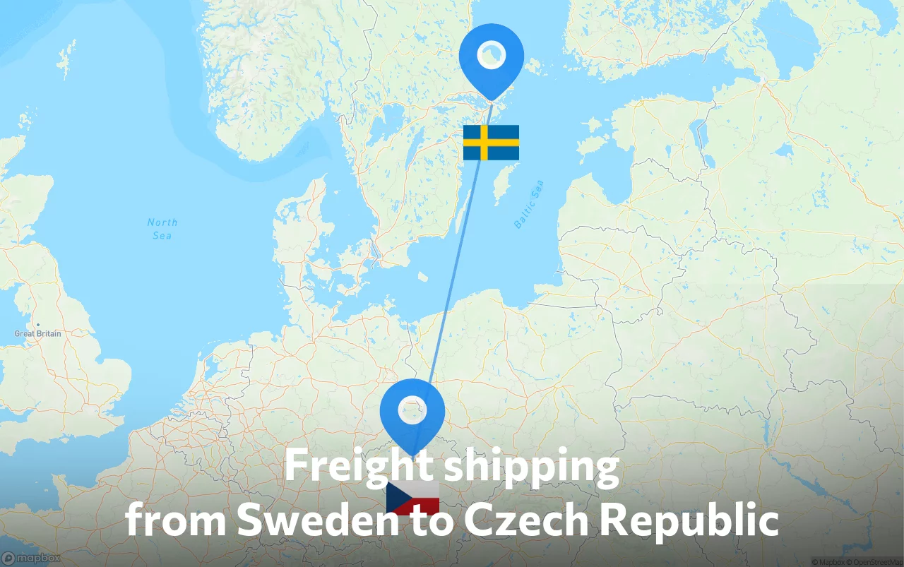 Shipping route from Sweden to Czech Republic
