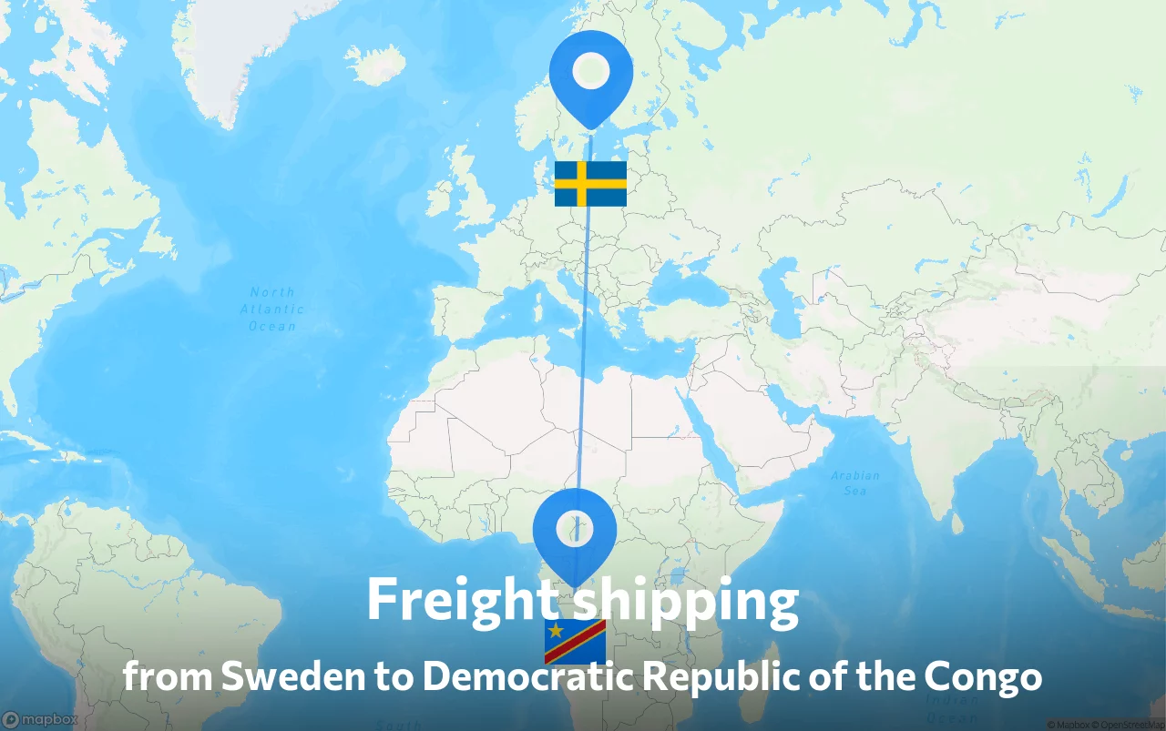 Shipping route from Sweden to Democratic Republic of the Congo