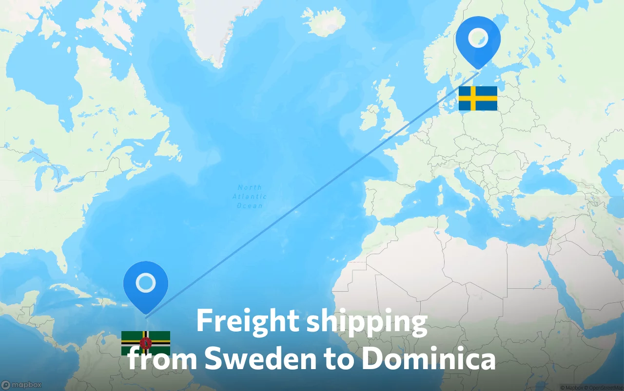Shipping route from Sweden to Dominica