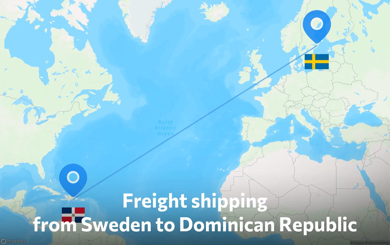 Shipping route from Sweden to Dominican Republic