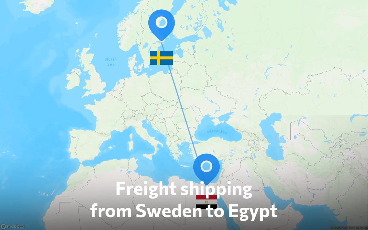 Shipping route from Sweden to Egypt