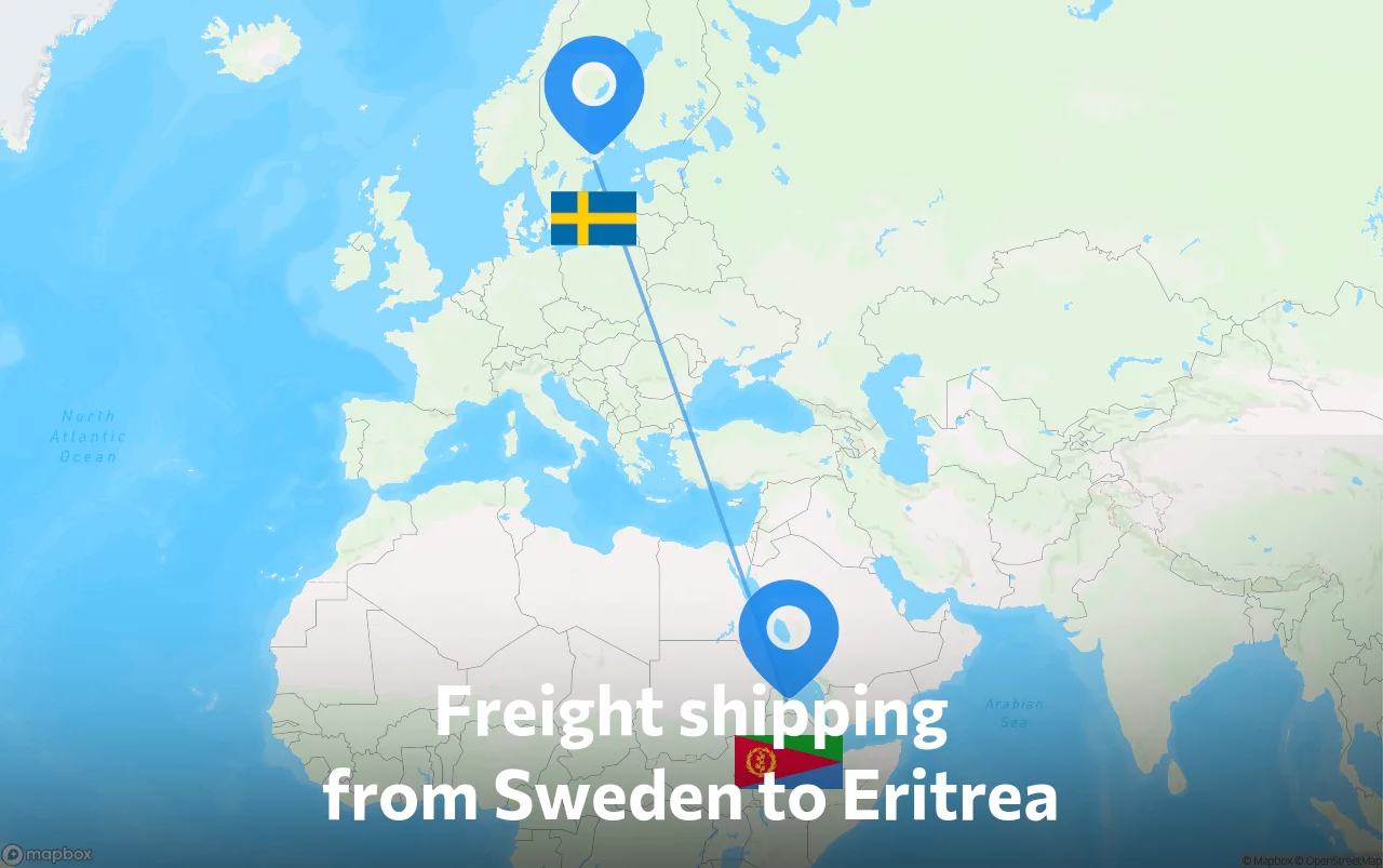 Shipping route from Sweden to Eritrea