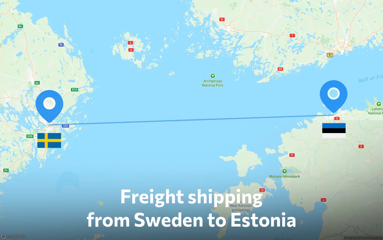 Shipping route from Sweden to Estonia