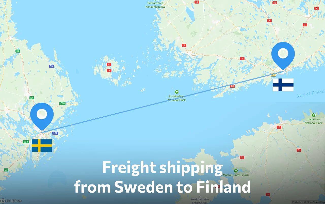 Shipping route from Sweden to Finland