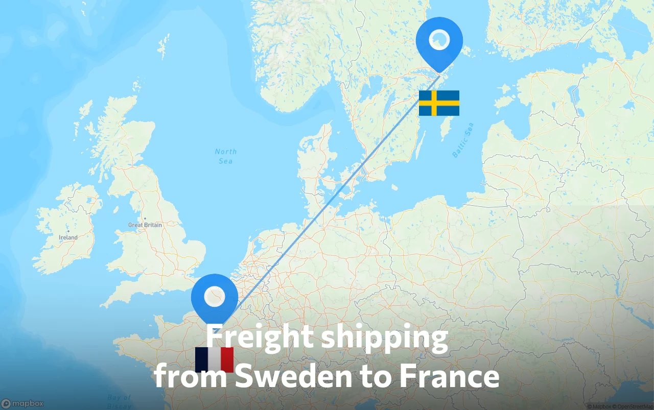 Shipping route from Sweden to France