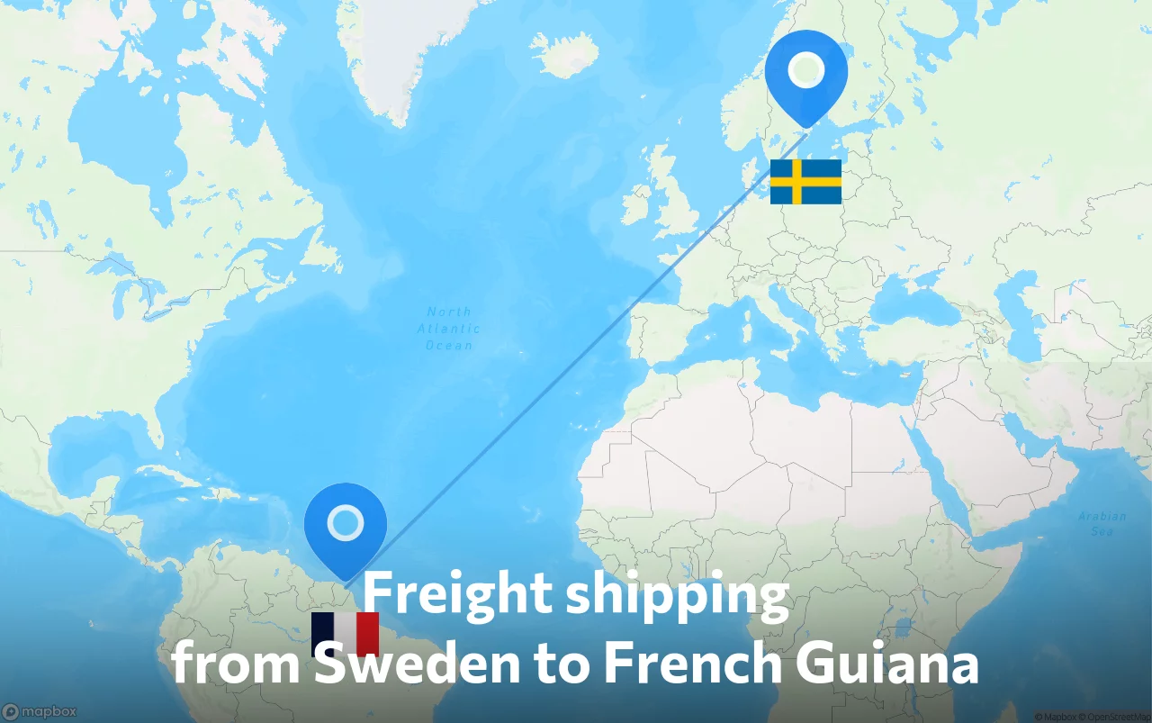 Shipping route from Sweden to French Guiana
