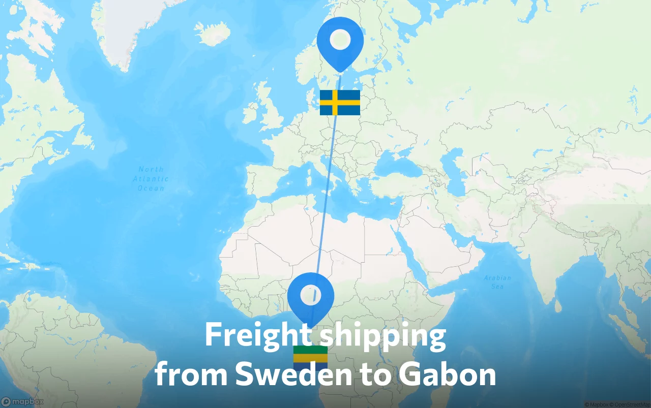 Shipping route from Sweden to Gabon