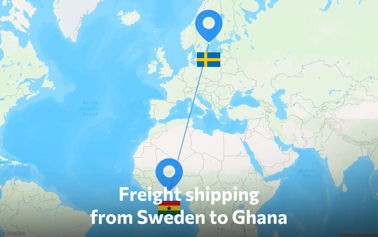 Shipping route from Sweden to Ghana