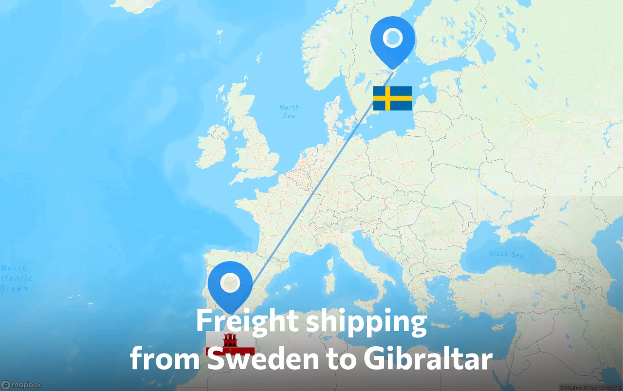 Shipping route from Sweden to Gibraltar
