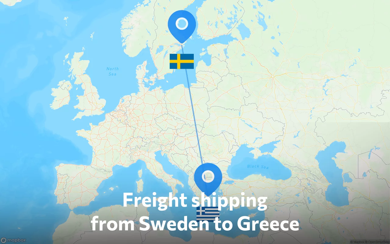 Shipping route from Sweden to Greece