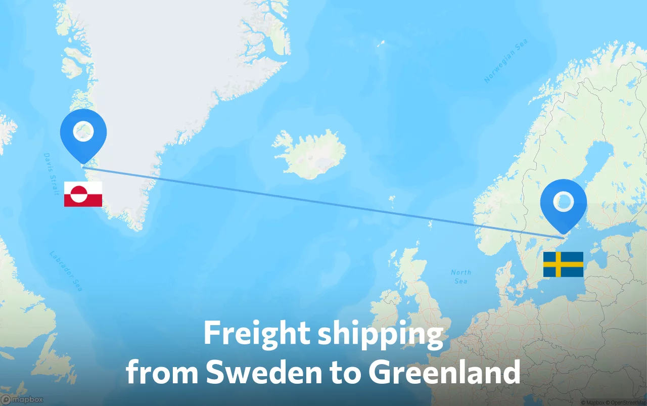 Shipping route from Sweden to Greenland