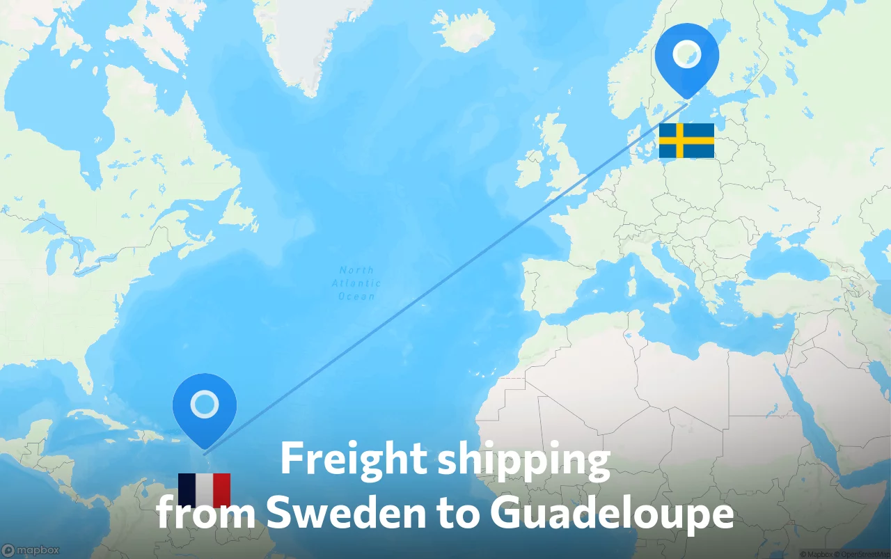 Shipping route from Sweden to Guadeloupe