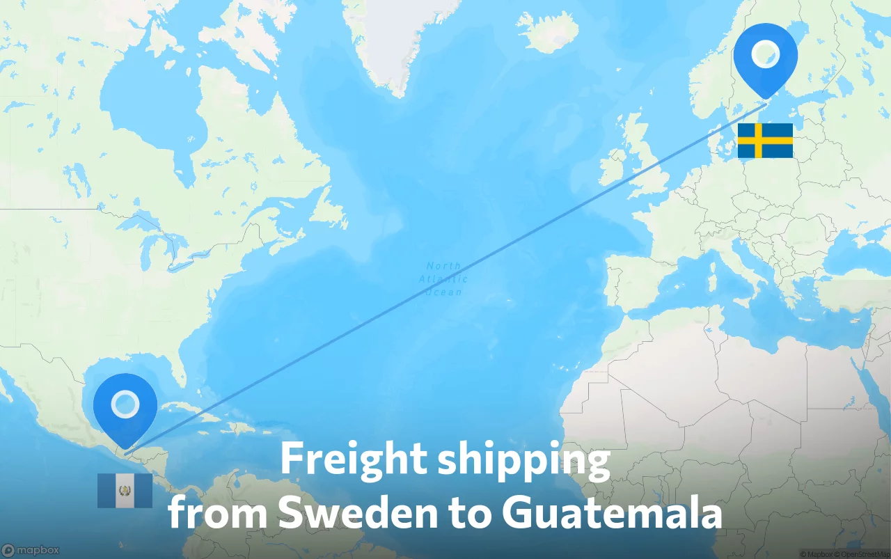 Shipping route from Sweden to Guatemala