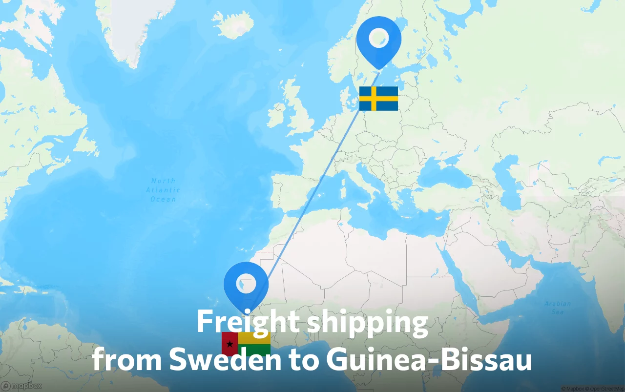 Shipping route from Sweden to Guinea-Bissau