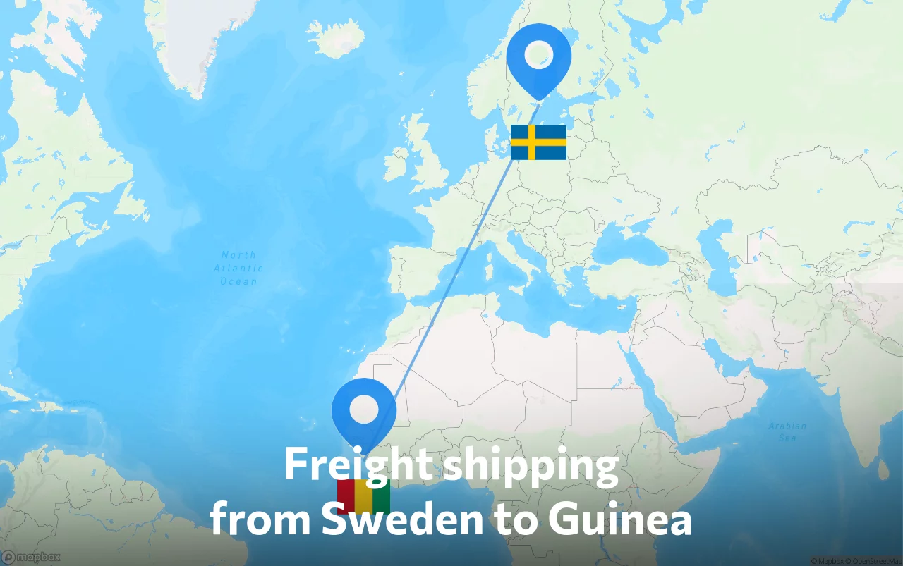 Shipping route from Sweden to Guinea