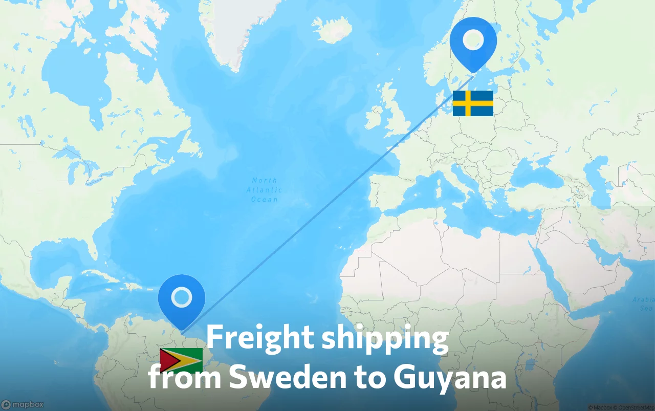 Shipping route from Sweden to Guyana