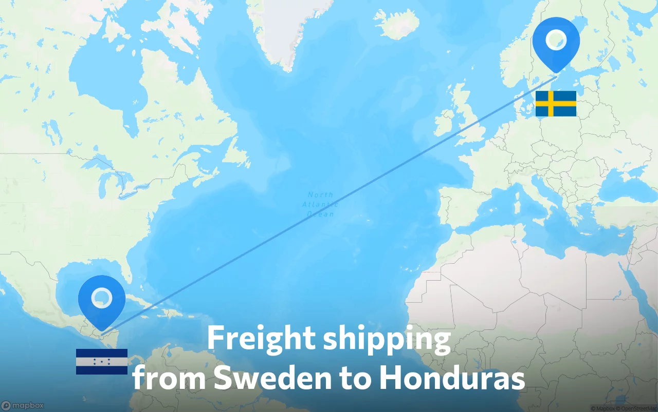 Shipping route from Sweden to Honduras