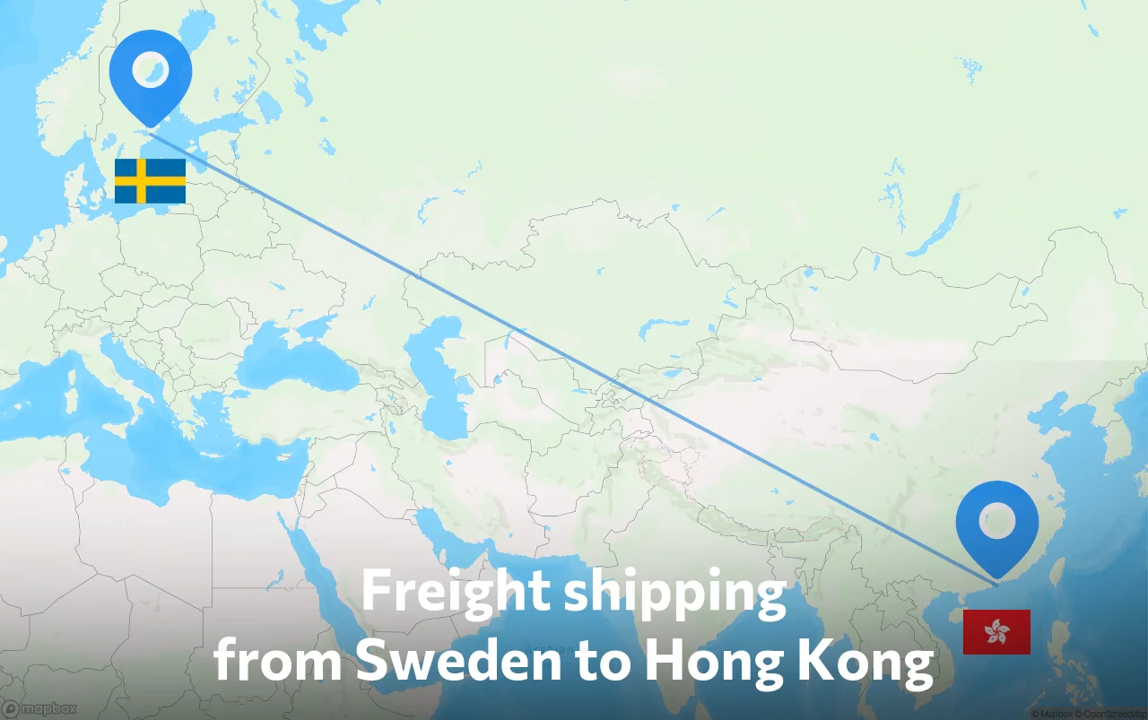 Shipping route from Sweden to Hong Kong