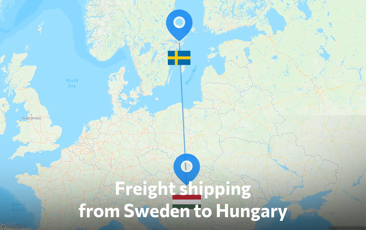 Shipping route from Sweden to Hungary