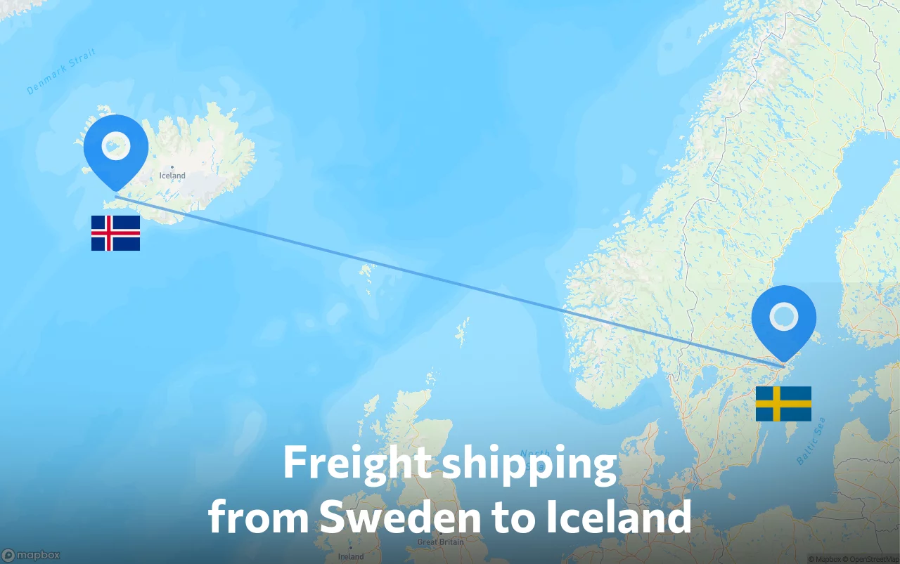 Shipping route from Sweden to Iceland
