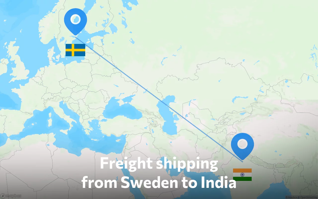 Shipping route from Sweden to India