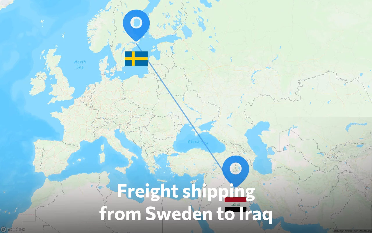 Shipping route from Sweden to Iraq