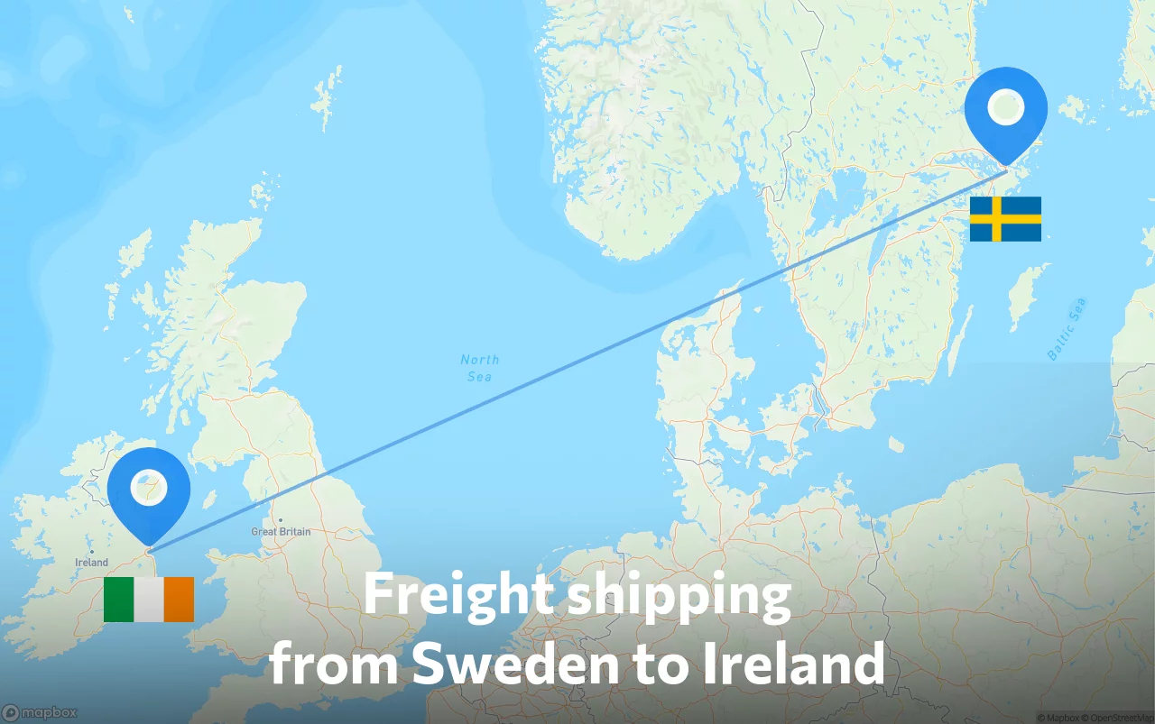 Shipping route from Sweden to Ireland