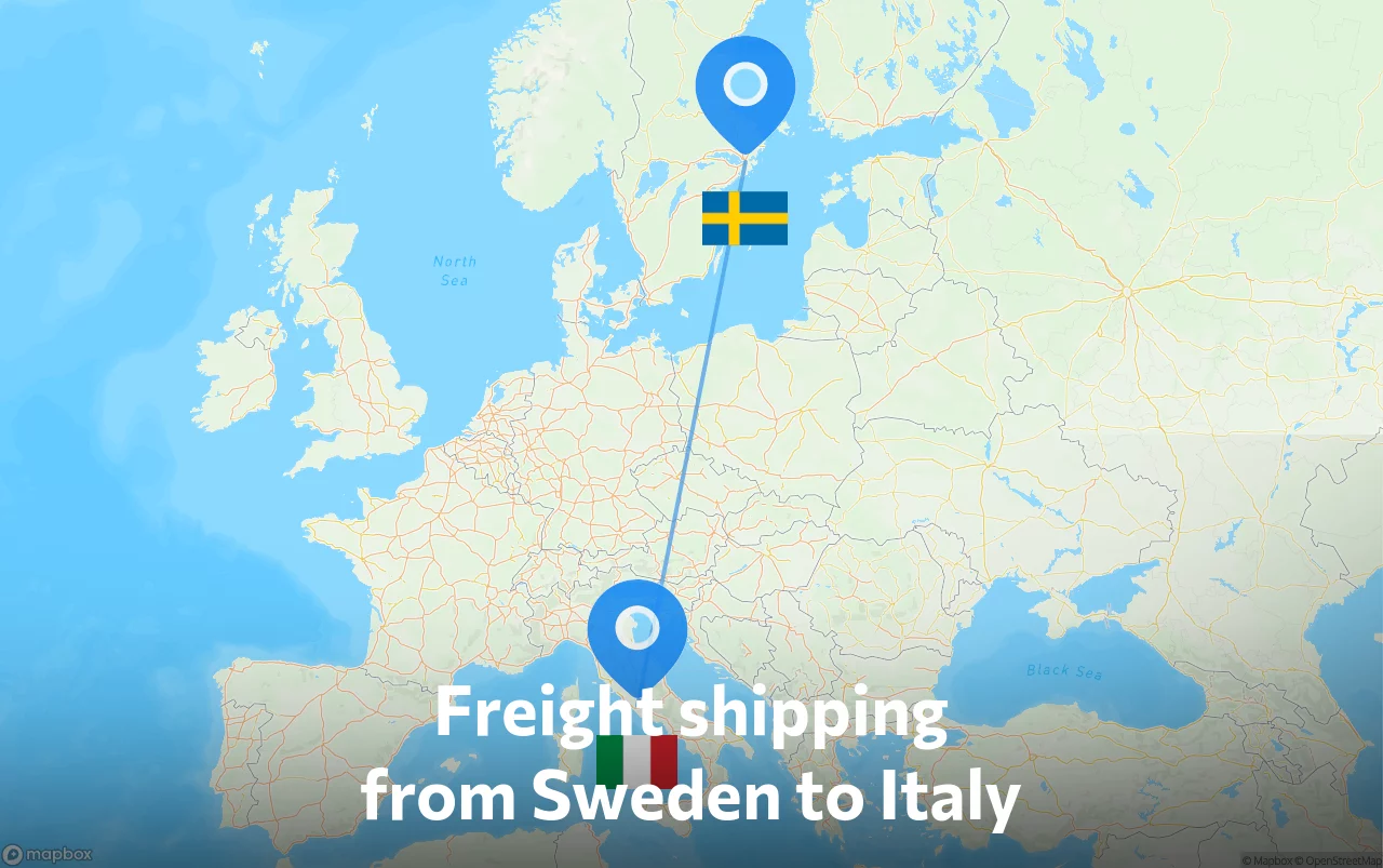 Shipping route from Sweden to Italy