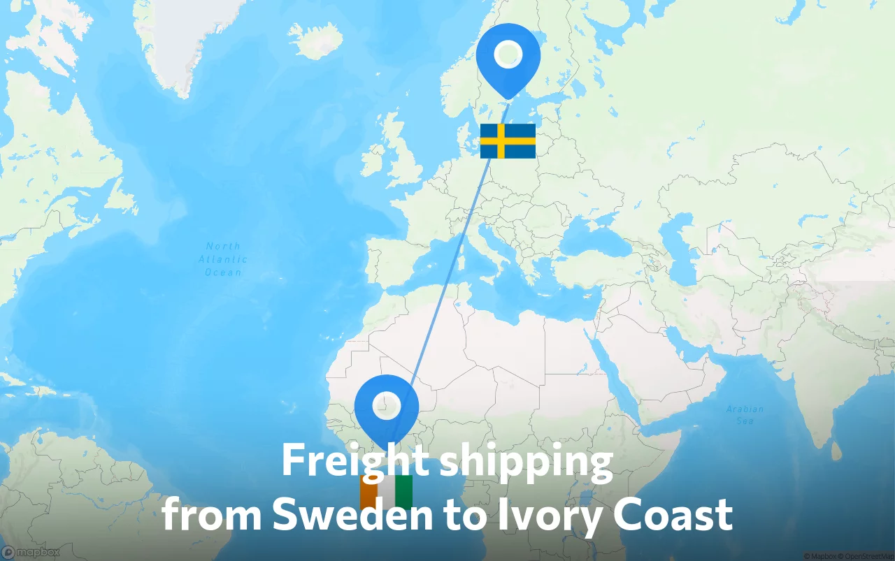 Shipping route from Sweden to Ivory Coast