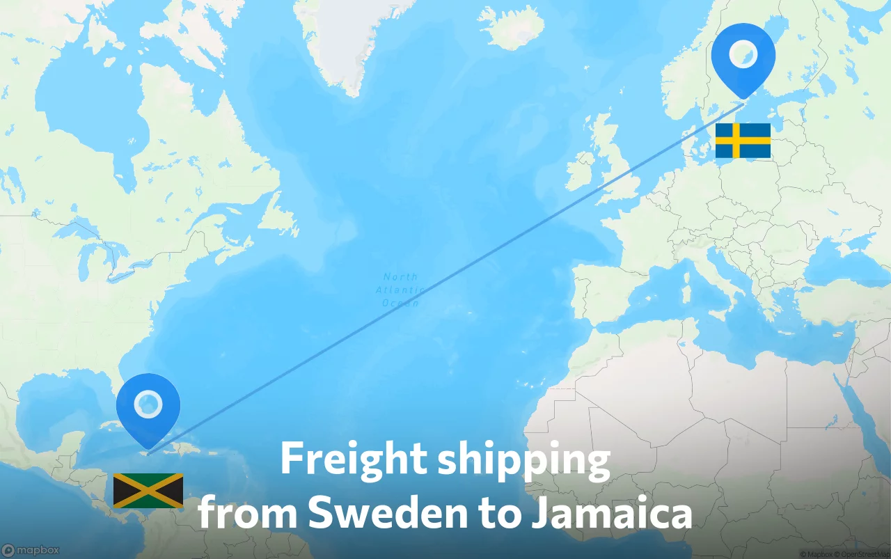 Shipping route from Sweden to Jamaica