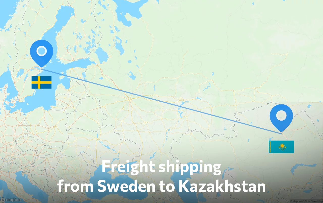 Shipping route from Sweden to Kazakhstan
