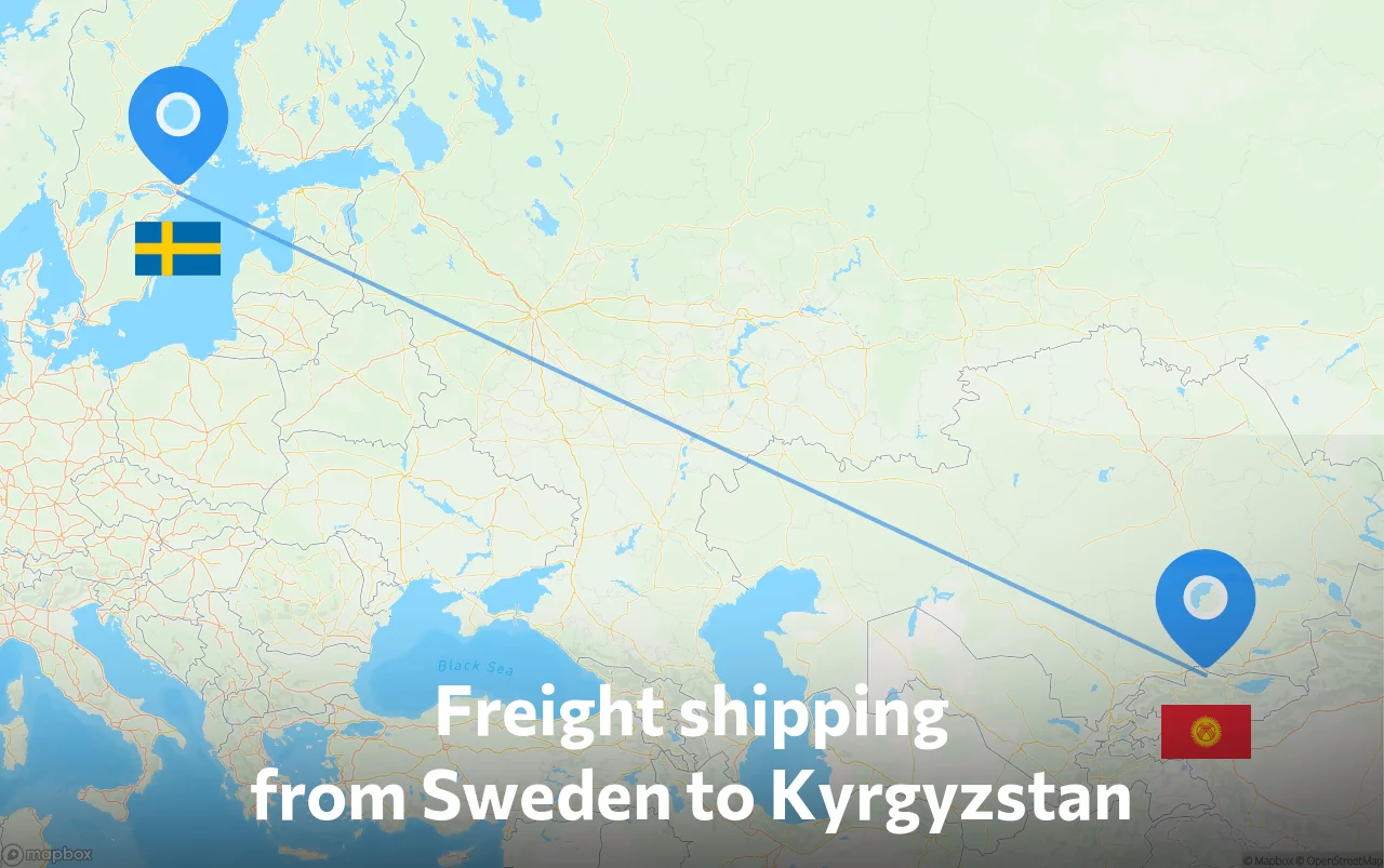 Shipping route from Sweden to Kyrgyzstan
